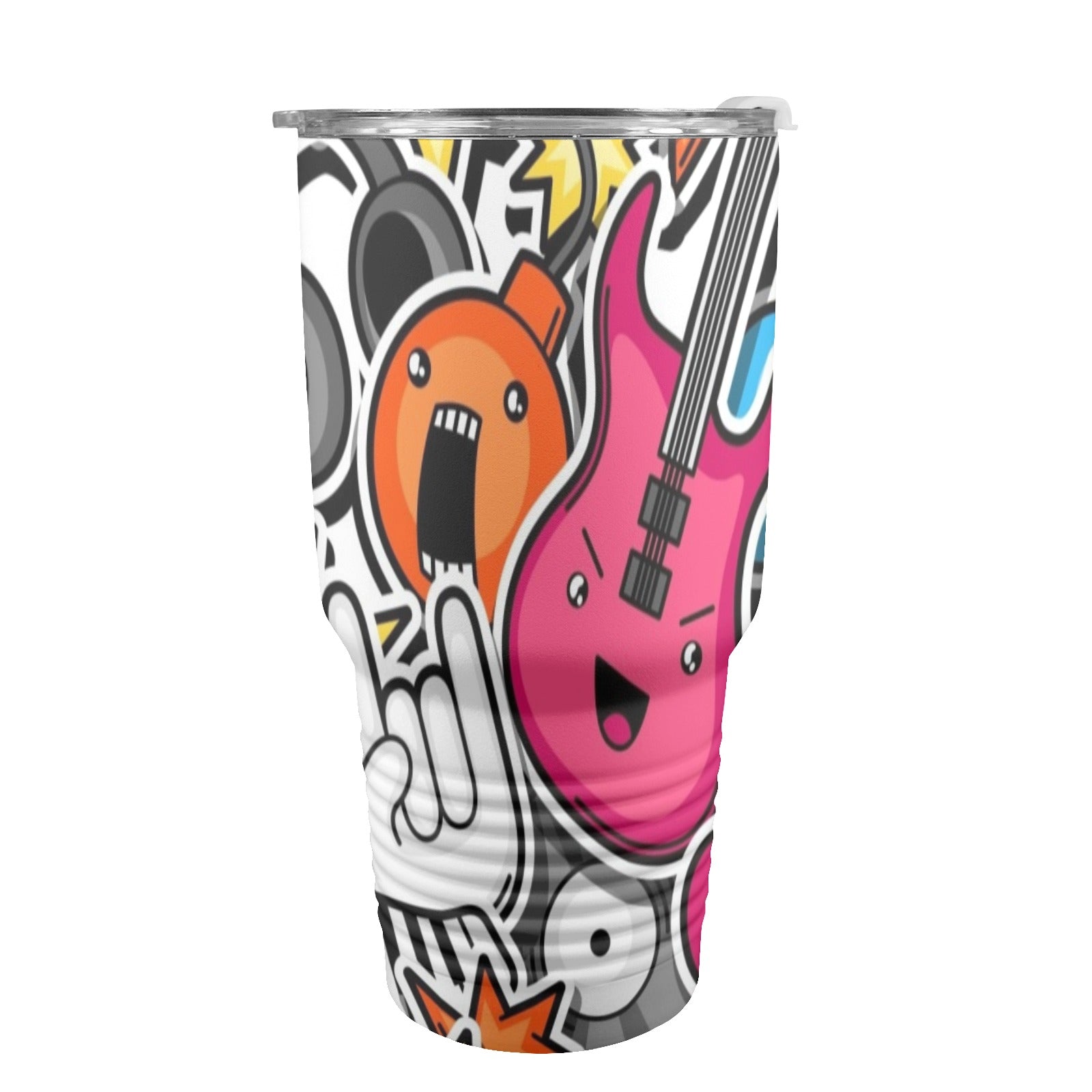 Sticker Music - 30oz Insulated Stainless Steel Mobile Tumbler 30oz Insulated Stainless Steel Mobile Tumbler Music Printed Offshore