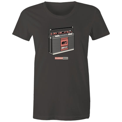 Classic Rock, Cassette Player - Womens T-shirt Charcoal Womens T-shirt Music Retro