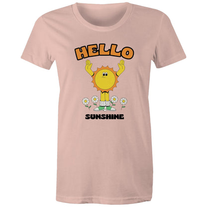 Hello Sunshine - Womens T-shirt Pale Pink Womens T-shirt Retro Summer