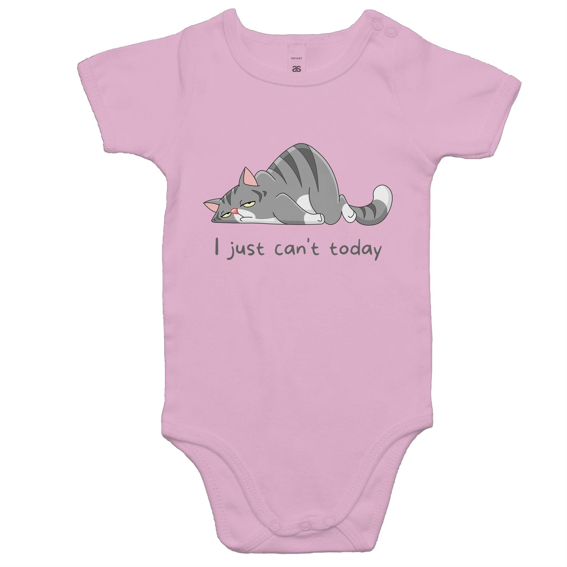Cat, I Just Can't Today - Baby Bodysuit Pink Baby Bodysuit animal