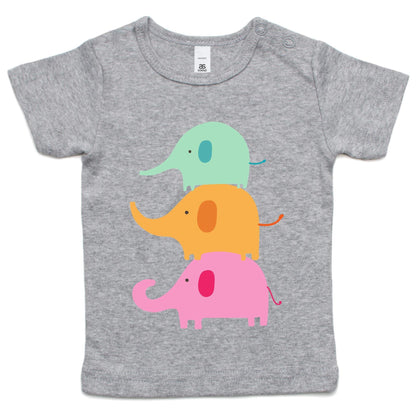Three Cute Elephants - Baby T-shirt Grey Marle Baby T-shirt animal kids
