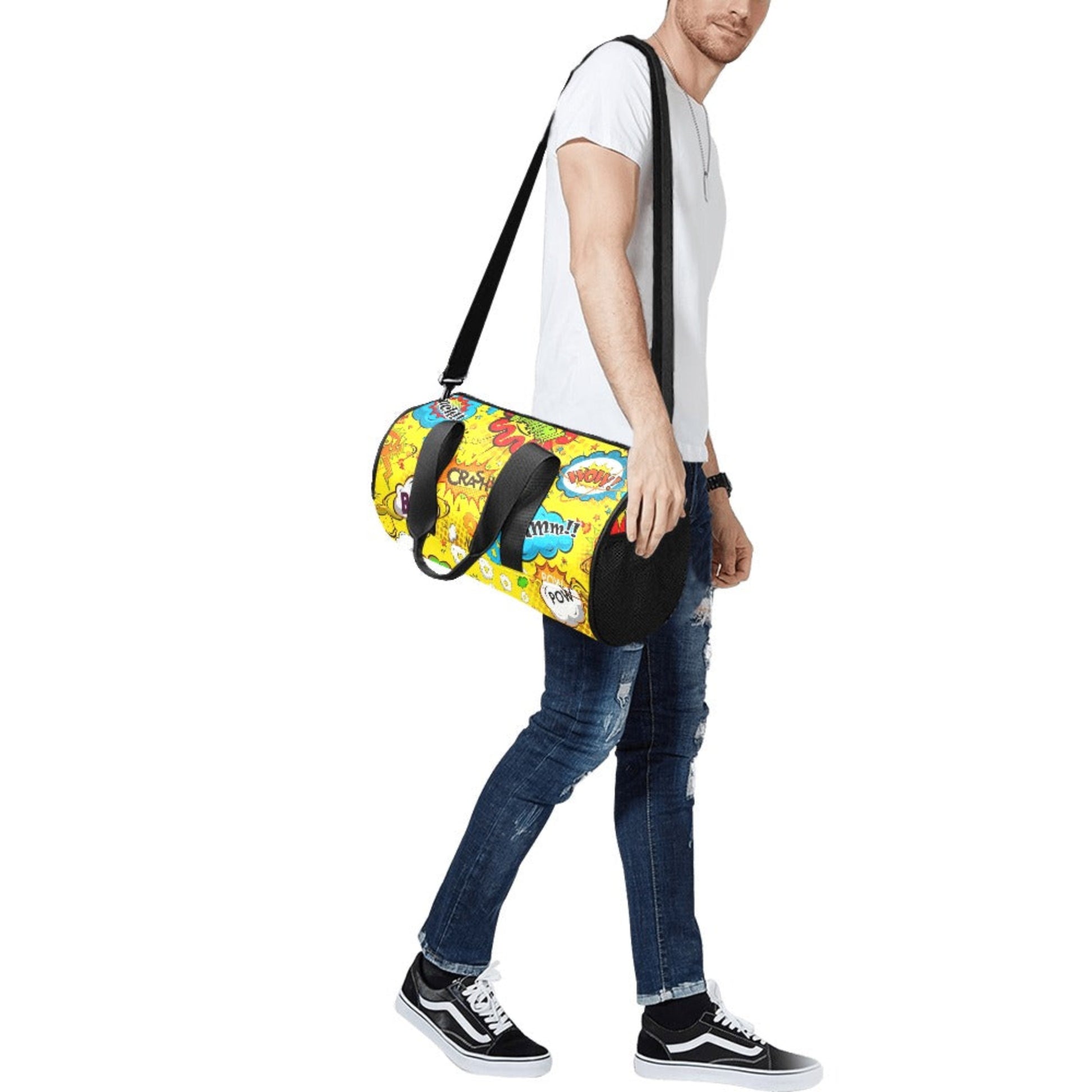 Comic Book Yellow - Round Duffle Bag Round Duffle Bag