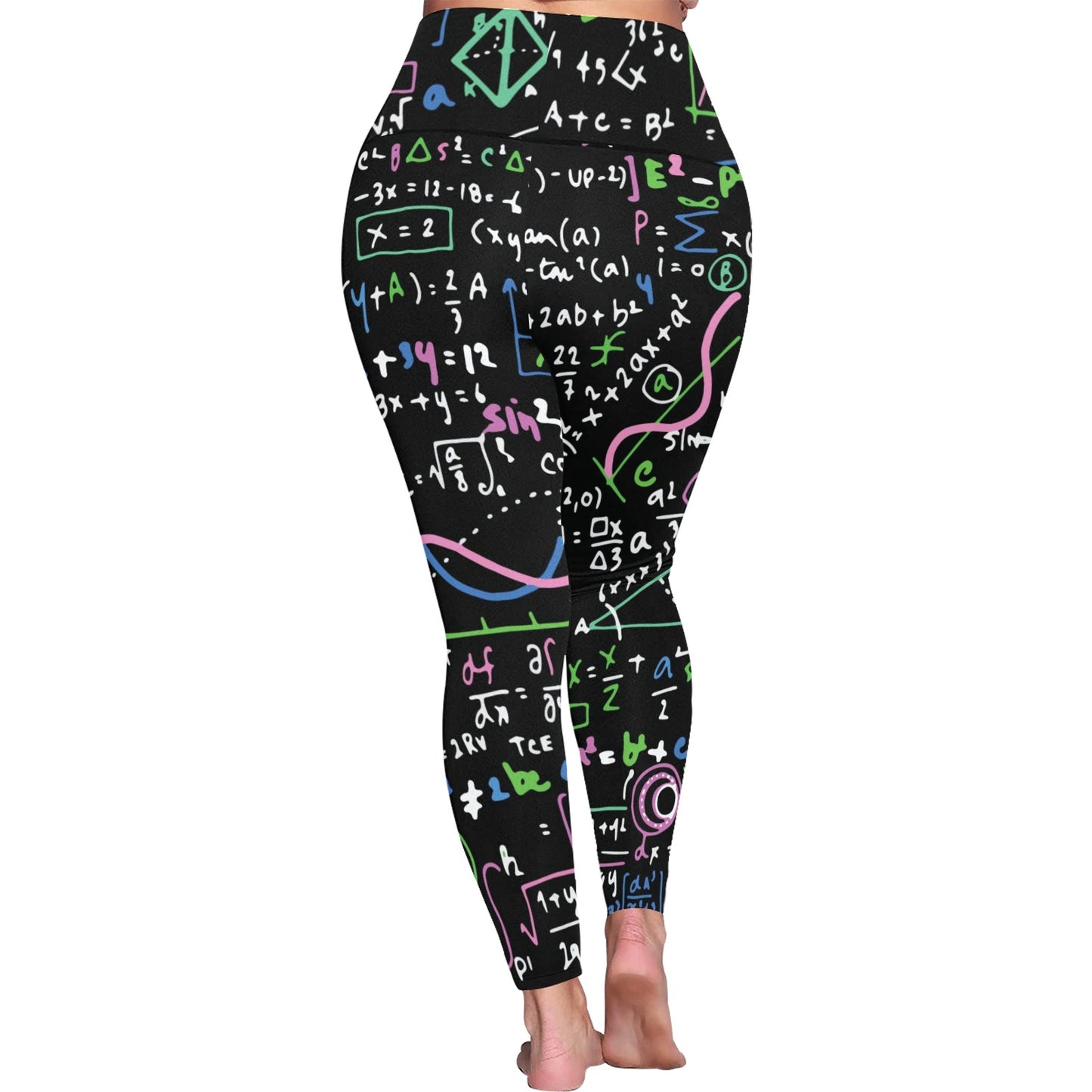 Equations In Green And Pink - Women's Plus Size High Waist Leggings Women's Plus Size High Waist Leggings Maths Science