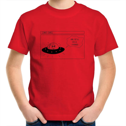 Alien Climate Change - Kids Youth Crew T-Shirt Red Kids Youth T-shirt Environment Retro Sci Fi Space