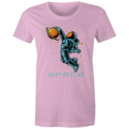 Astronaut Basketball - Womens T-shirt Pink Womens T-shirt Space