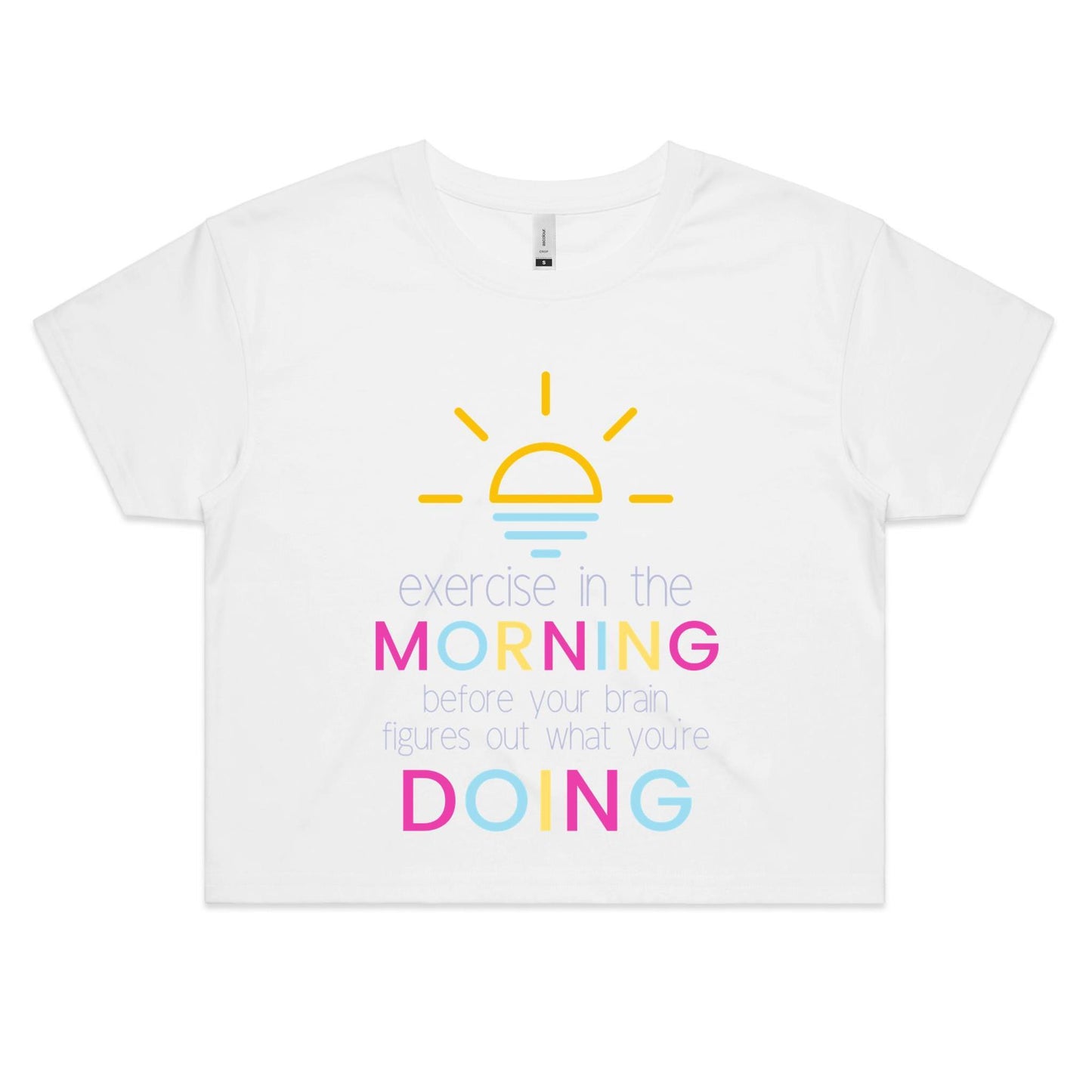 Exercise In The Morning - Womens Crop Tee White Fitness Crop Fitness Womens