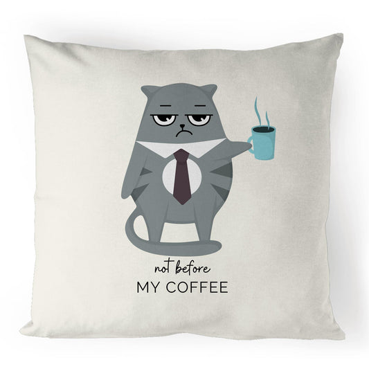 Not Before My Coffee, Cranky Cat - 100% Linen Cushion Cover Default Title Linen Cushion Cover animal Coffee