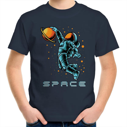 Astronaut Basketball - Kids Youth Crew T-Shirt Navy Kids Youth T-shirt Space