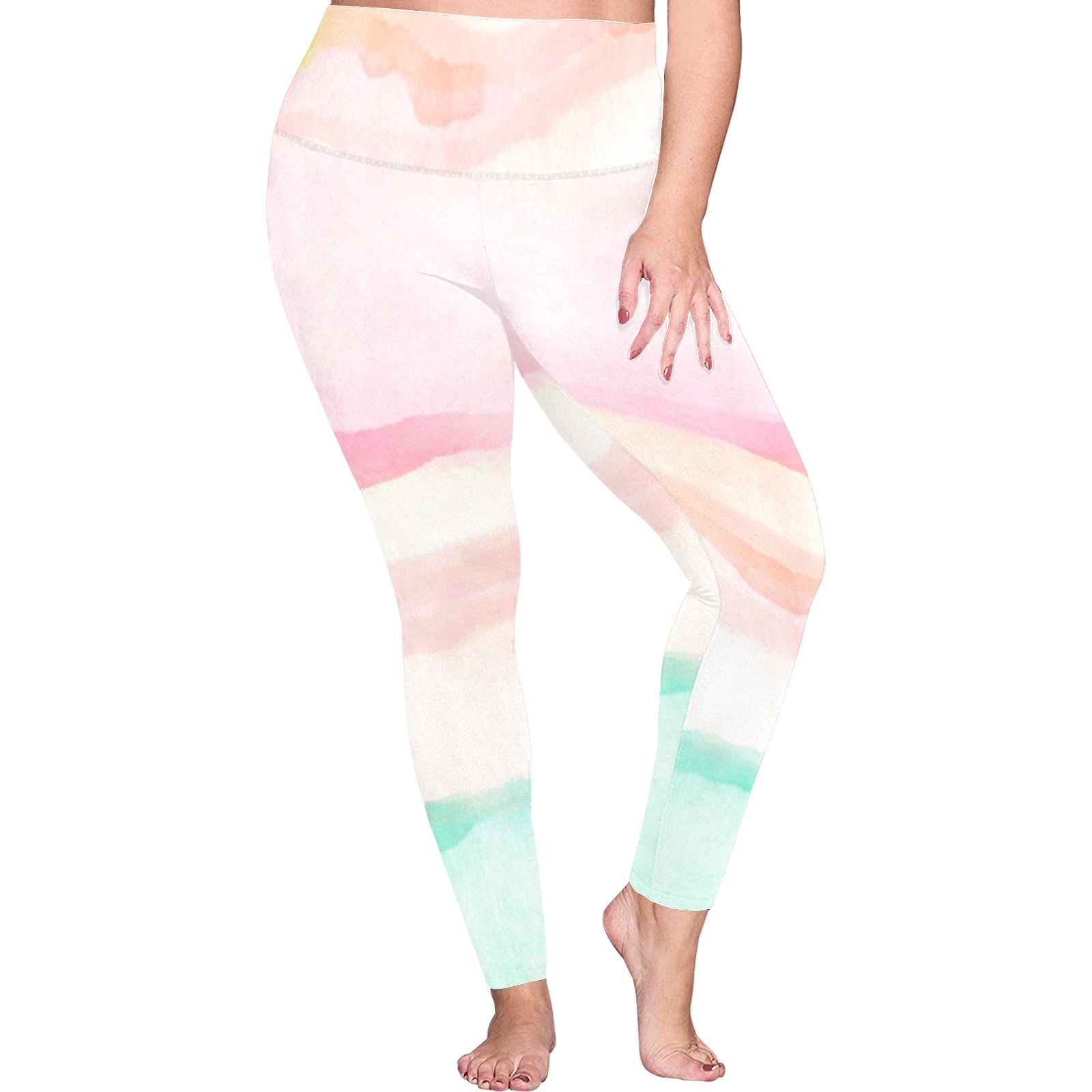 Pastel Stripes - Women's Plus Size High Waist Leggings Women's Plus Size High Waist Leggings