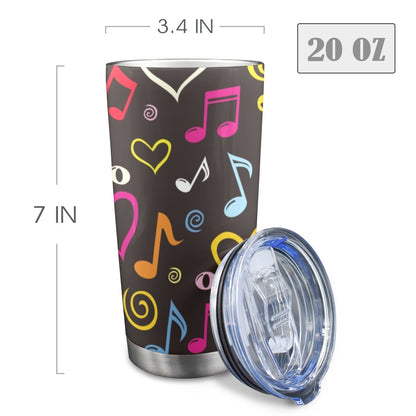 Colourful Music Notes - 20oz Travel Mug with Clear Lid Clear Lid Travel Mug
