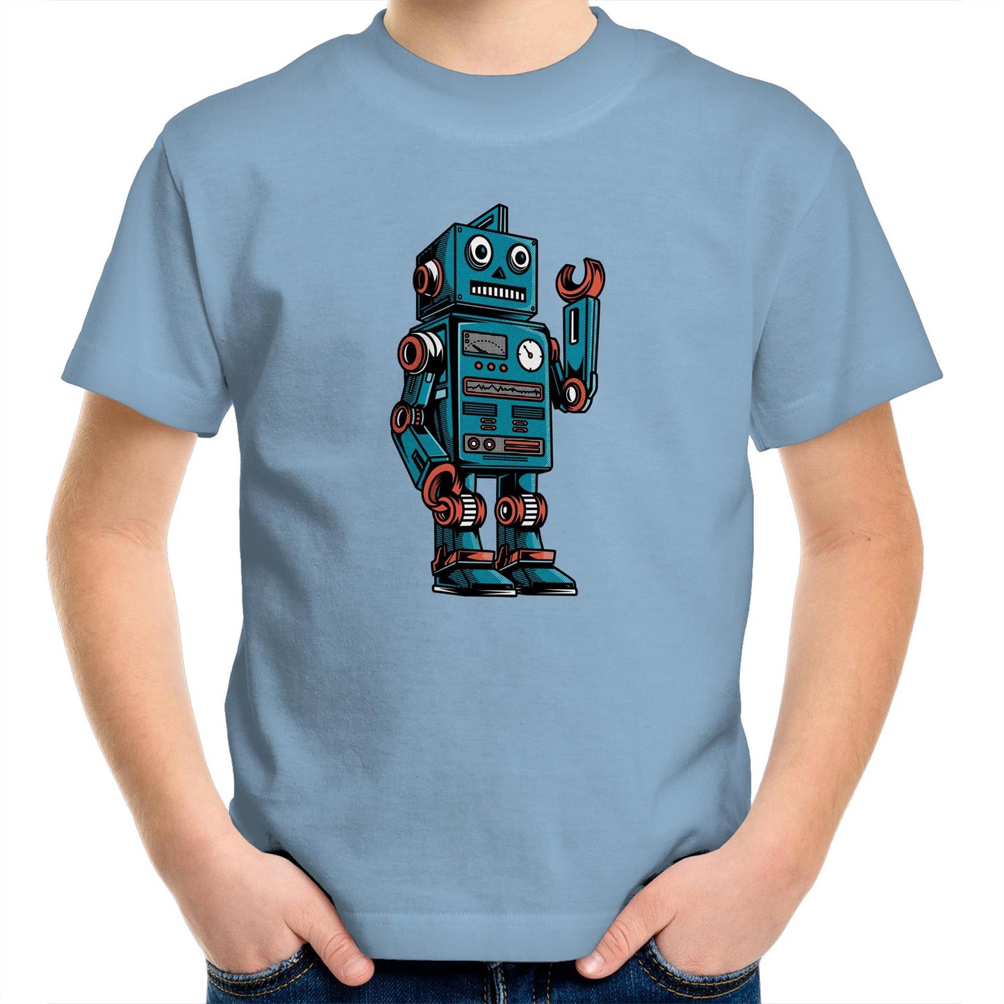 Robot - Kids Youth Crew T-Shirt Carolina Blue Kids Youth T-shirt Sci Fi