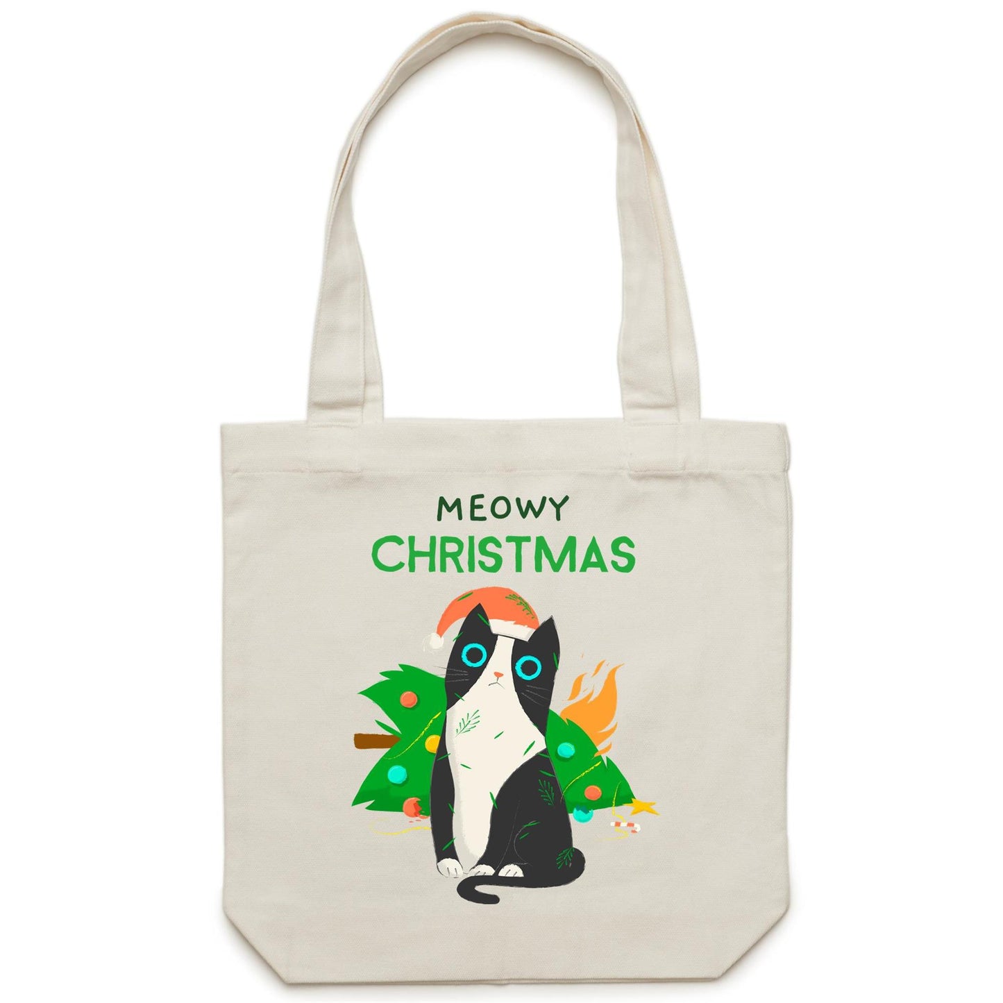 Meowy Christmas - Canvas Tote Bag Cream One Size Christmas Tote Bag Merry Christmas