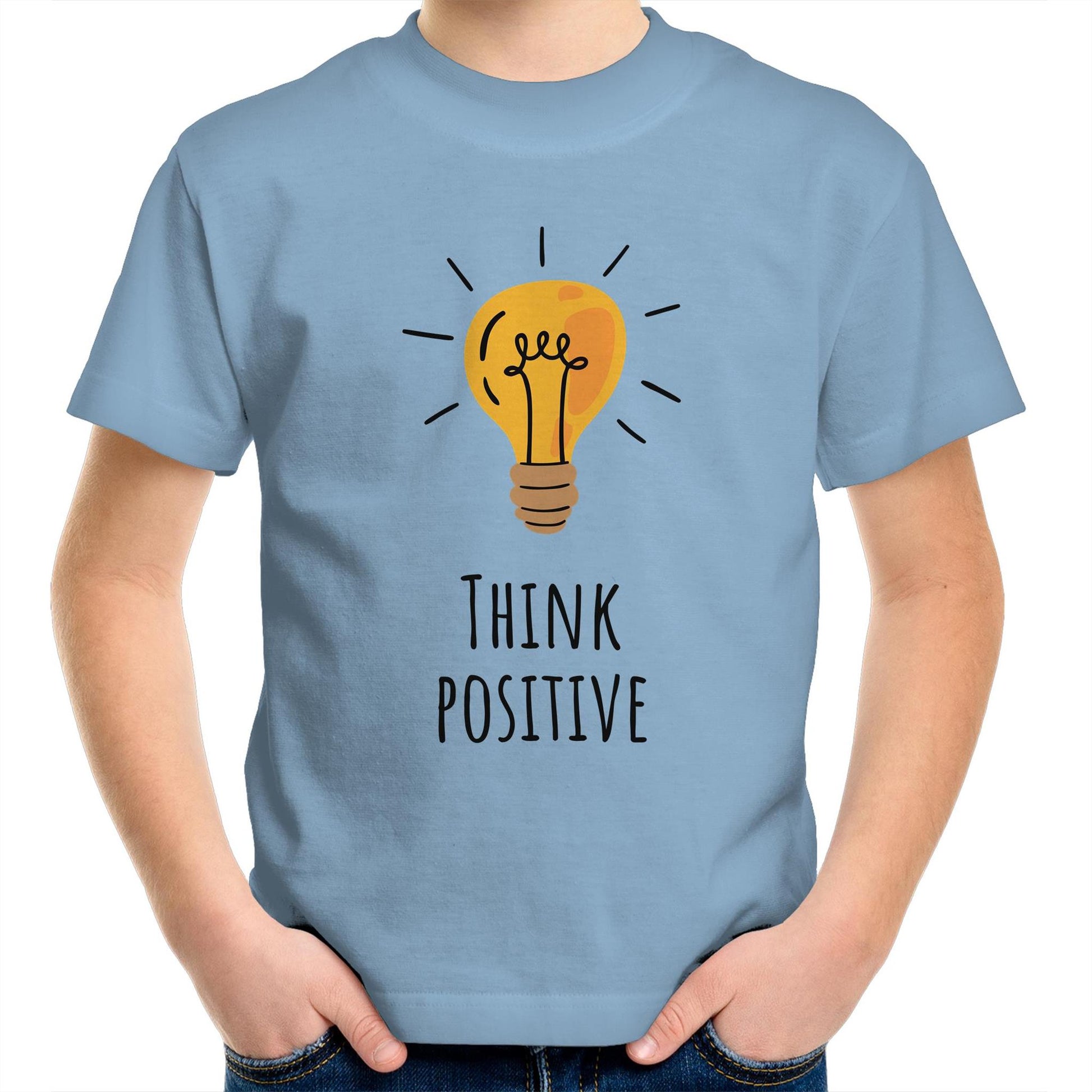 Think Positive - Kids Youth Crew T-Shirt Carolina Blue Kids Youth T-shirt