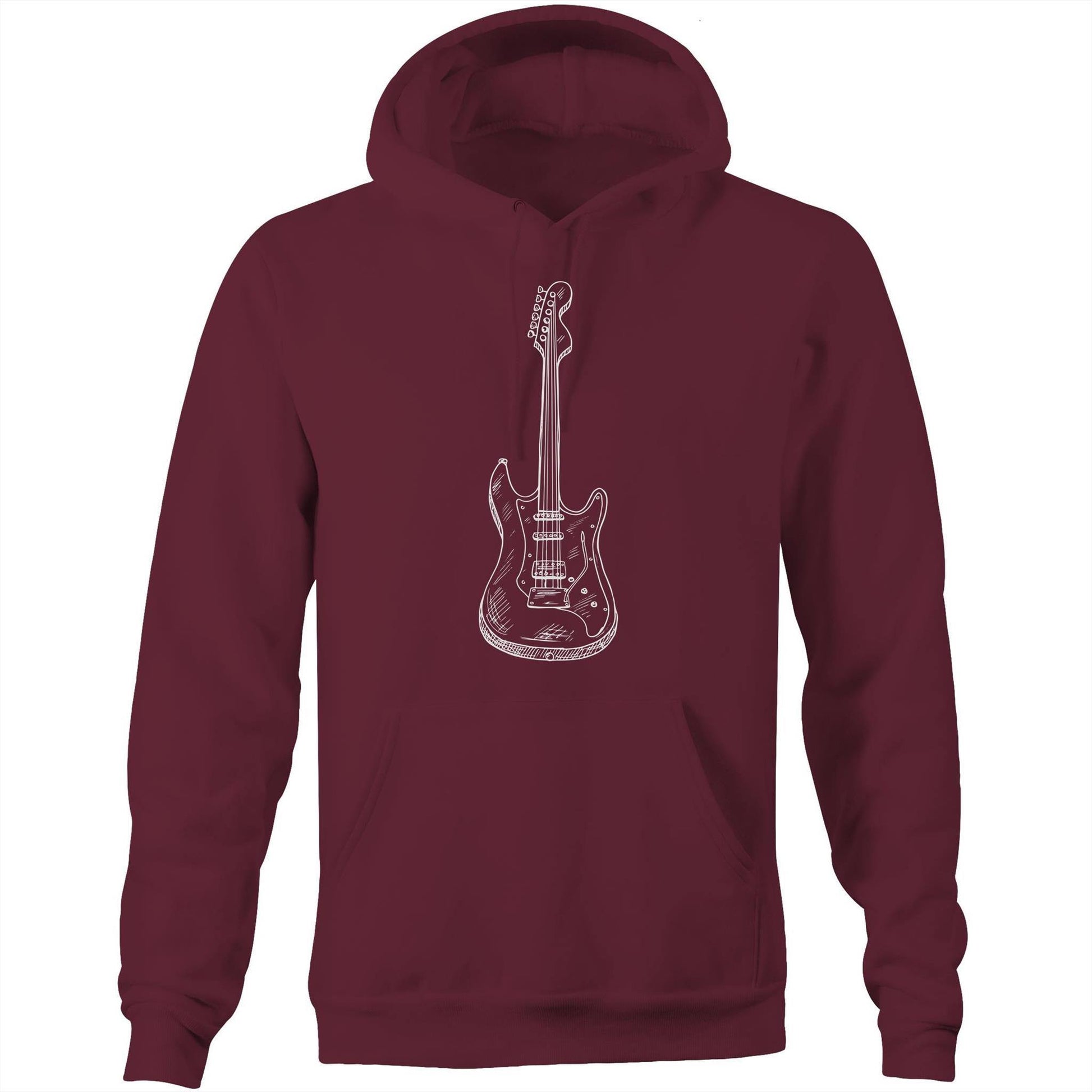 Guitar - Pocket Hoodie Sweatshirt Burgundy Hoodie Mens Music Womens