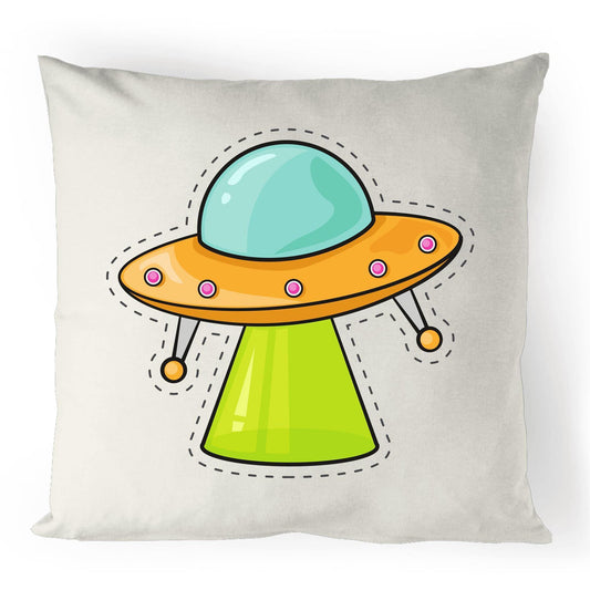 Alien UFO - 100% Linen Cushion Cover Natural One-Size Linen Cushion Cover comic kids Retro Sci Fi Space