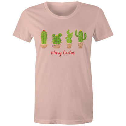 Merry Cactus - Womens T-shirt Pale Pink Christmas Womens T-shirt Merry Christmas