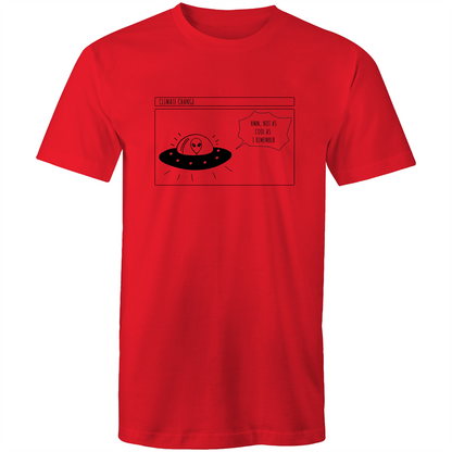 Alien Climate Change - Mens T-Shirt Red Mens T-shirt comic Environment Funny Mens Sci Fi Space