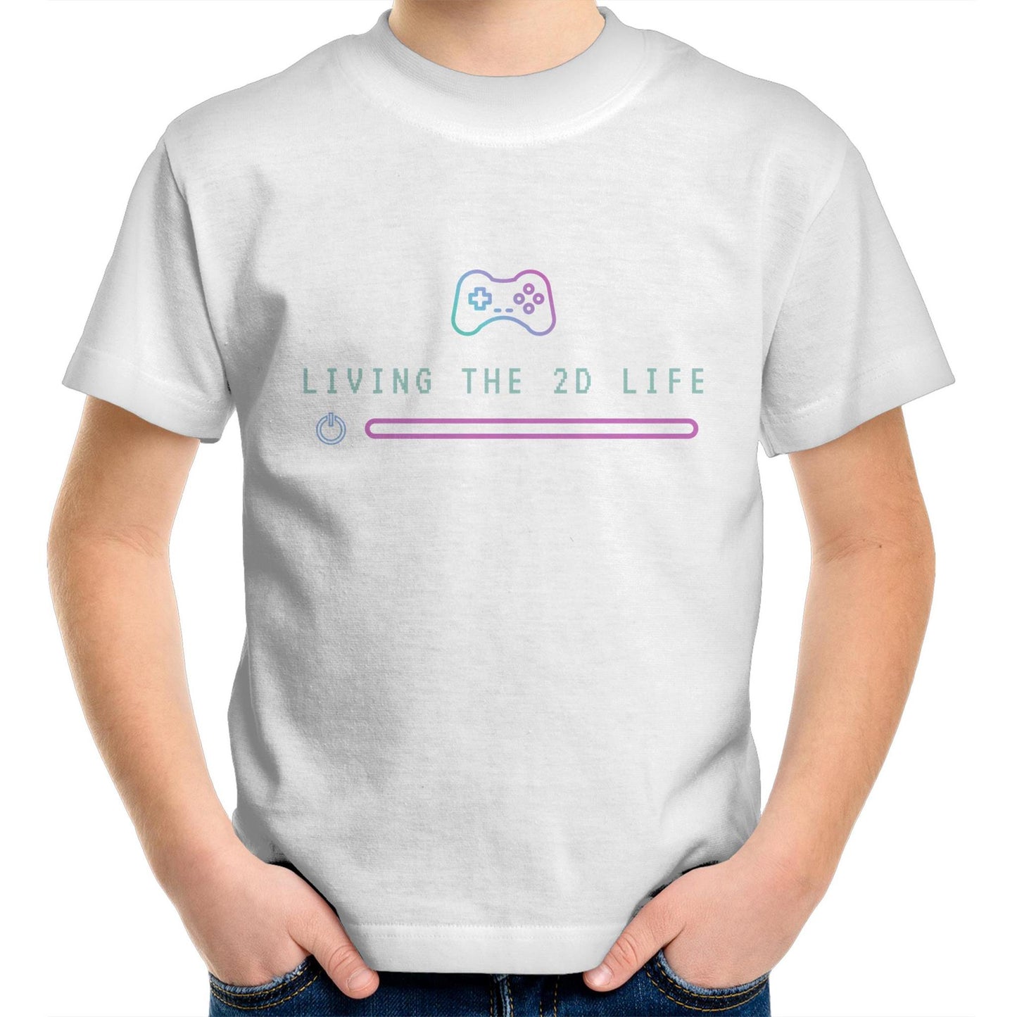 Living The 2D Life - Kids Youth Crew T-Shirt White Kids Youth T-shirt Games Tech