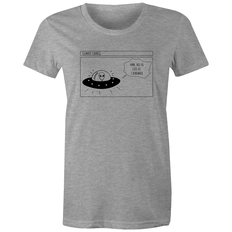 Alien Climate Change - Women's T-shirt Grey Marle Womens T-shirt comic Environment Funny Retro Sci Fi Womens