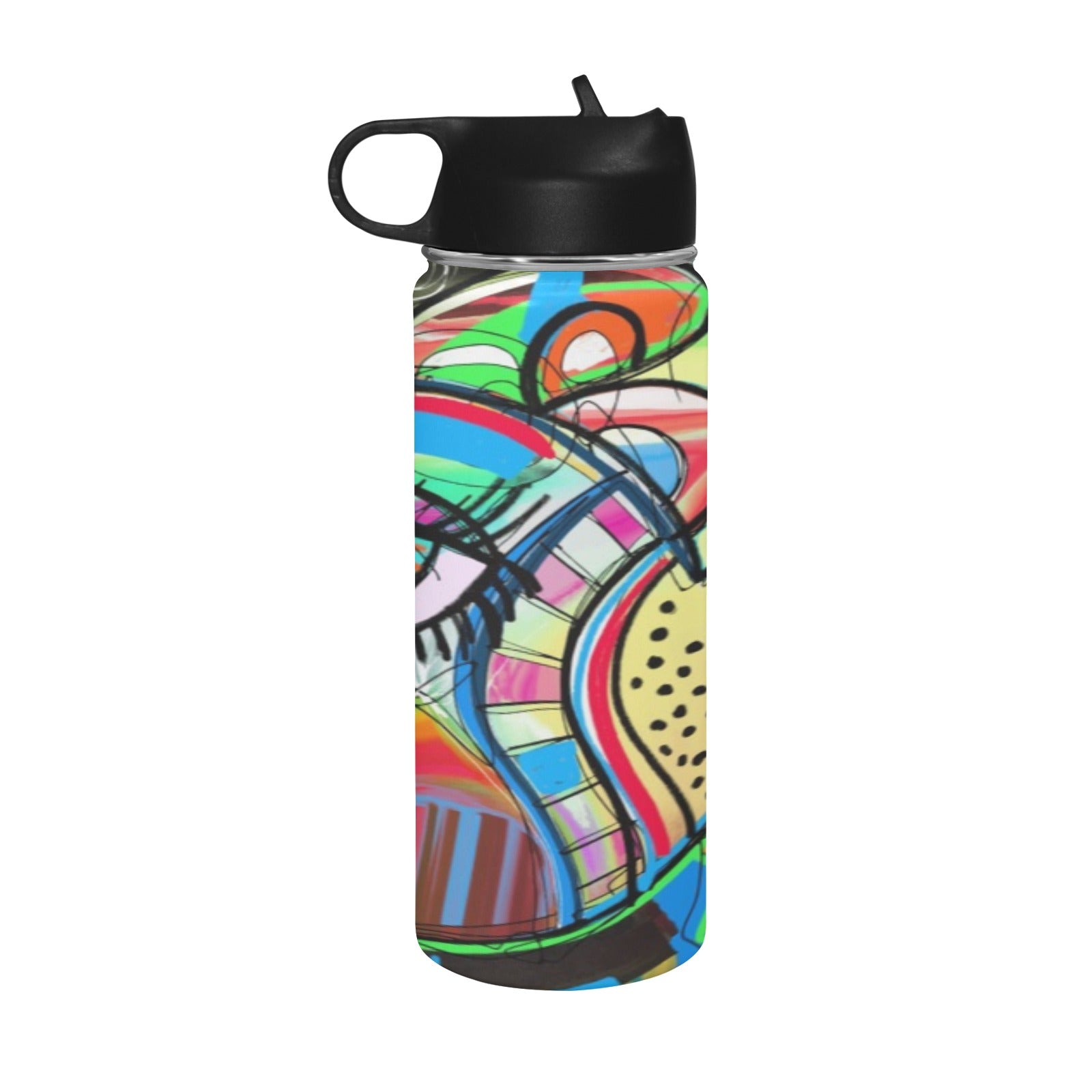 Graffiti Bird - Insulated Water Bottle with Straw Lid (18 oz) Insulated Water Bottle with Straw Lid Printed Offshore