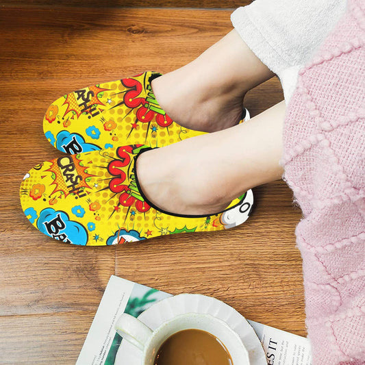 Comic Book Yellow - Women's Non-Slip Cotton Slippers Women's Non-Slip Cotton Slippers comic Printed Offshore