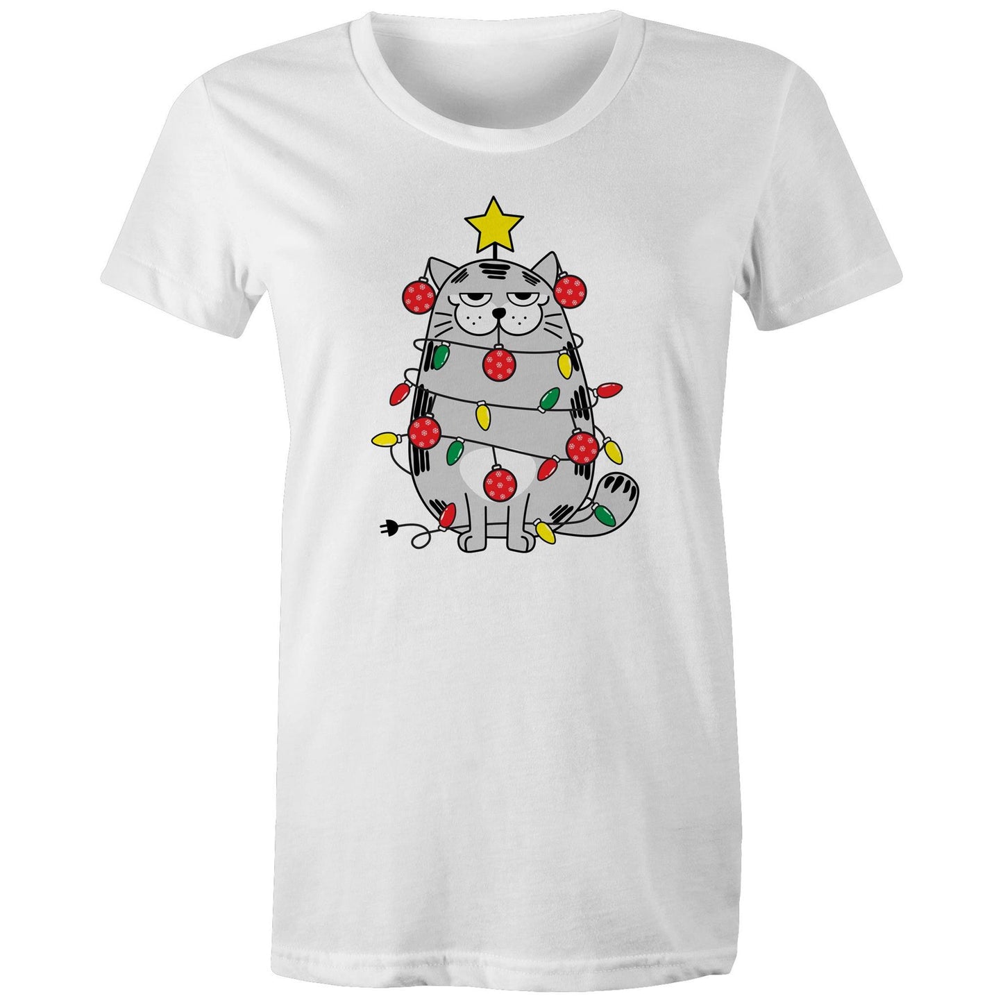 Christmas Cat - Womens T-shirt White Christmas Womens T-shirt Merry Christmas