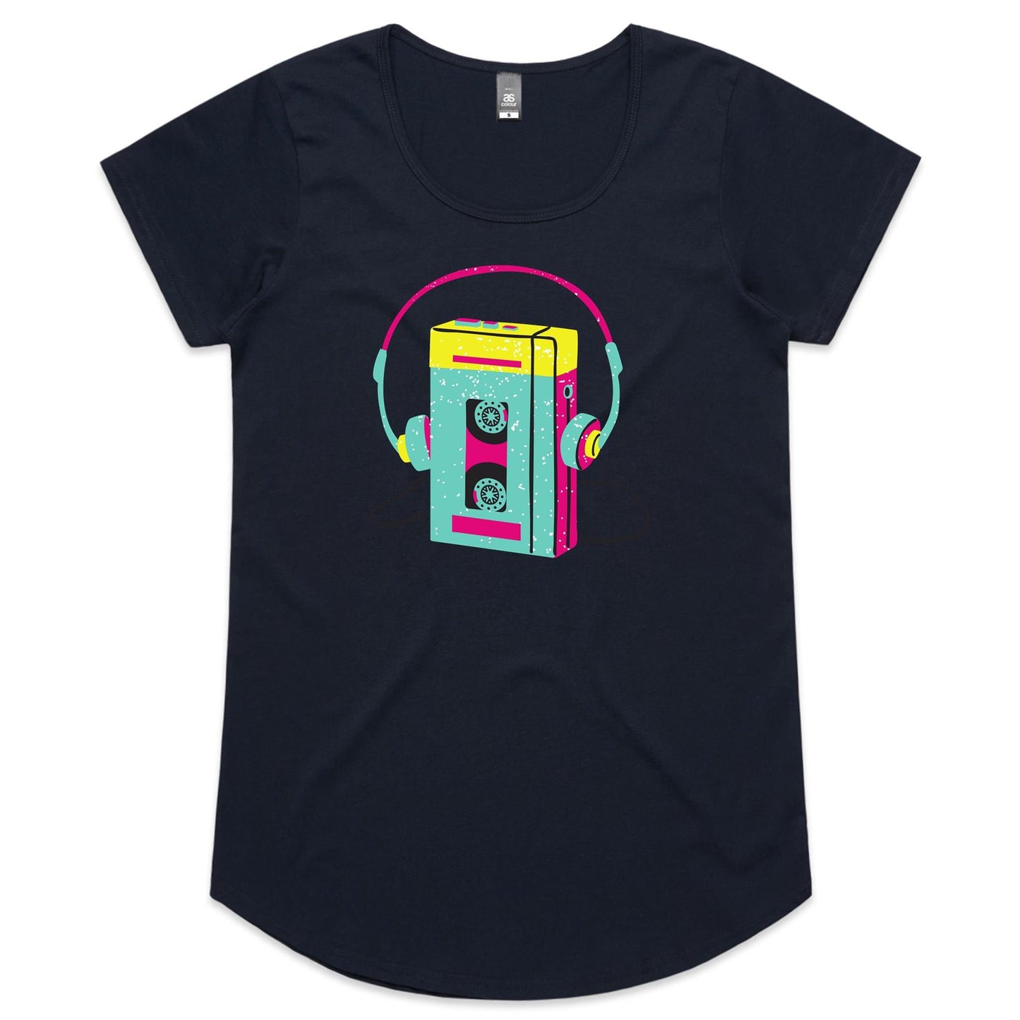 Wired For Sound - Womens Scoop Neck T-Shirt Navy Womens Scoop Neck T-shirt Music Retro Womens