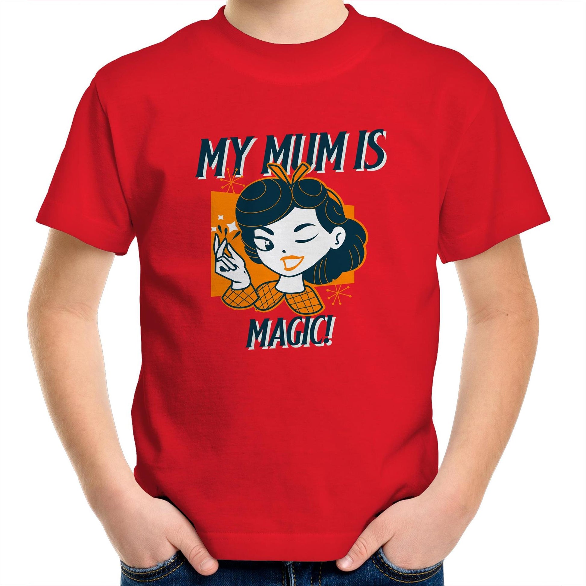 My Mum Is Magic - Kids Youth Crew T-Shirt Red Kids Youth T-shirt Mum Retro