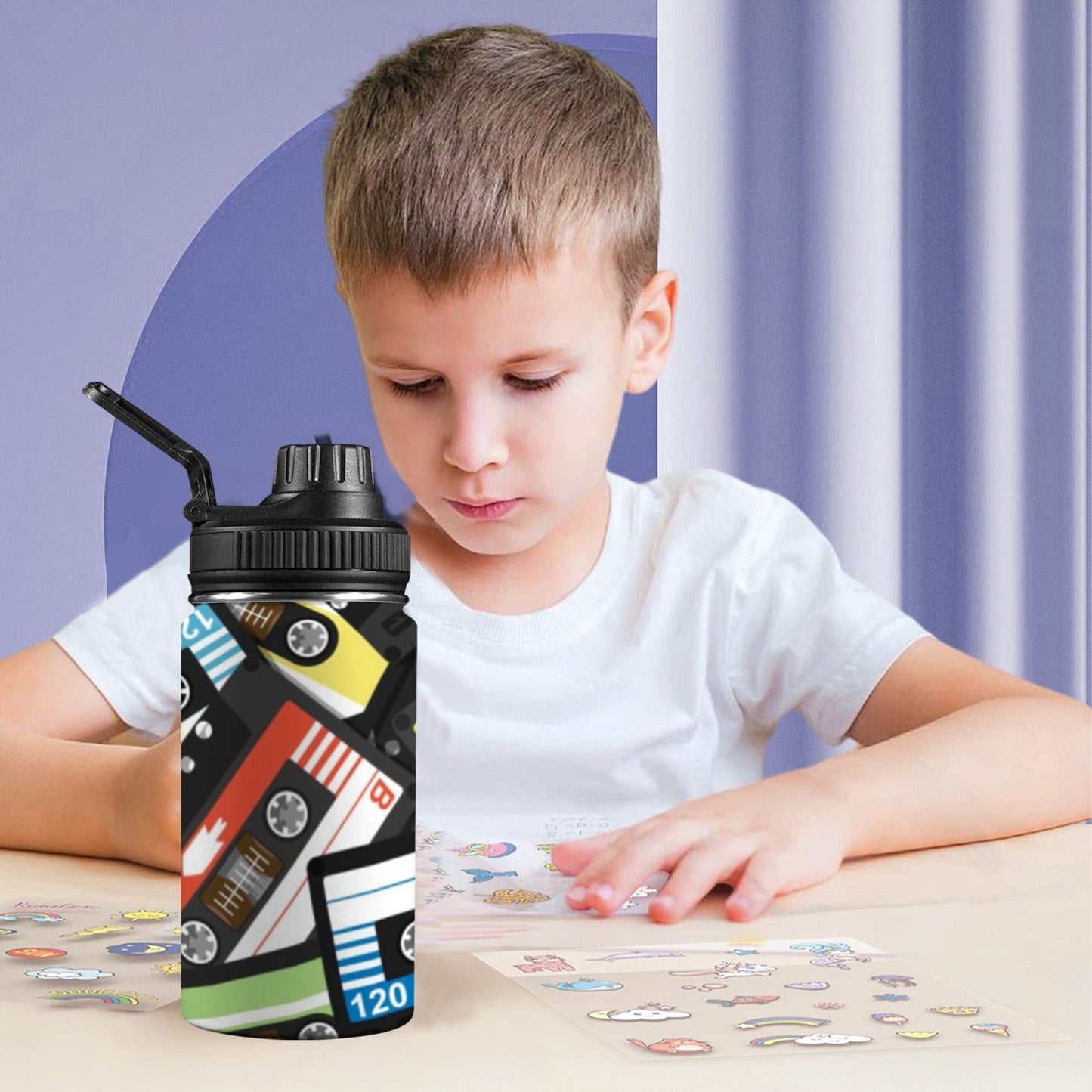 Cassette Tapes - Kids Water Bottle with Chug Lid (12 oz) Kids Water Bottle with Chug Lid