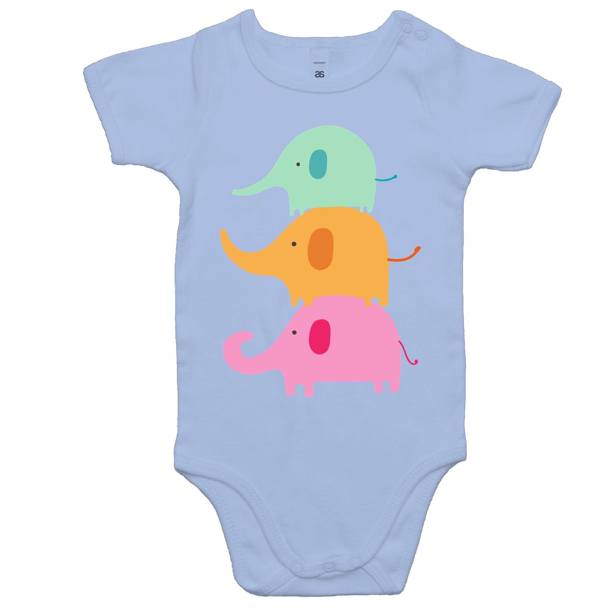 Three Cute Elephants - Baby Bodysuit Powder Blue Baby Bodysuit animal kids