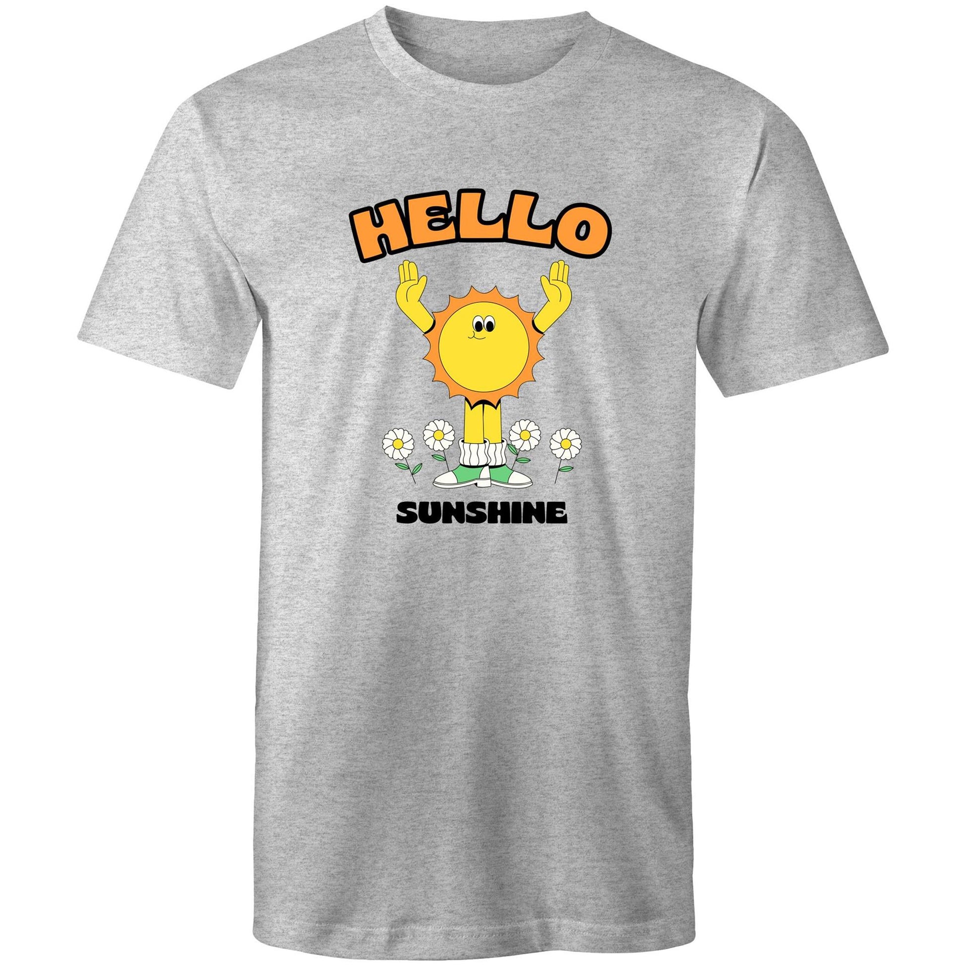 Hello Sunshine - Mens T-Shirt Grey Marle Mens T-shirt Retro Summer