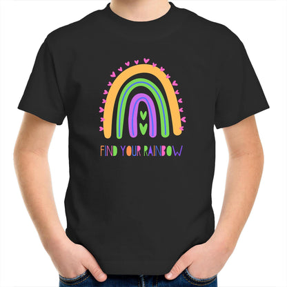 Find Your Rainbow - Kids Youth Crew T-Shirt Black Kids Youth T-shirt