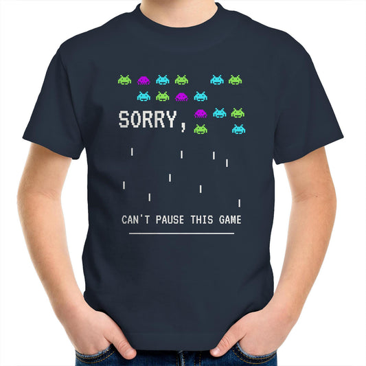 Sorry, Can't Pause This Game - Kids Youth Crew T-Shirt Navy Kids Youth T-shirt Games