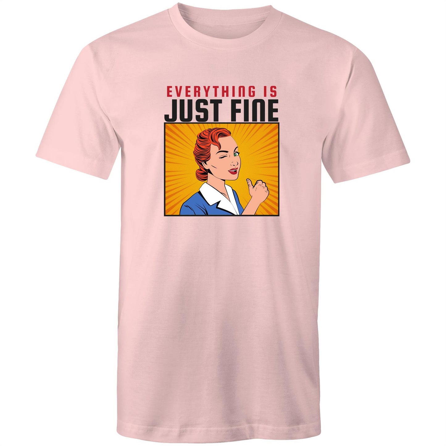 Everything Is Just Fine - Mens T-Shirt Pink Mens T-shirt comic Retro