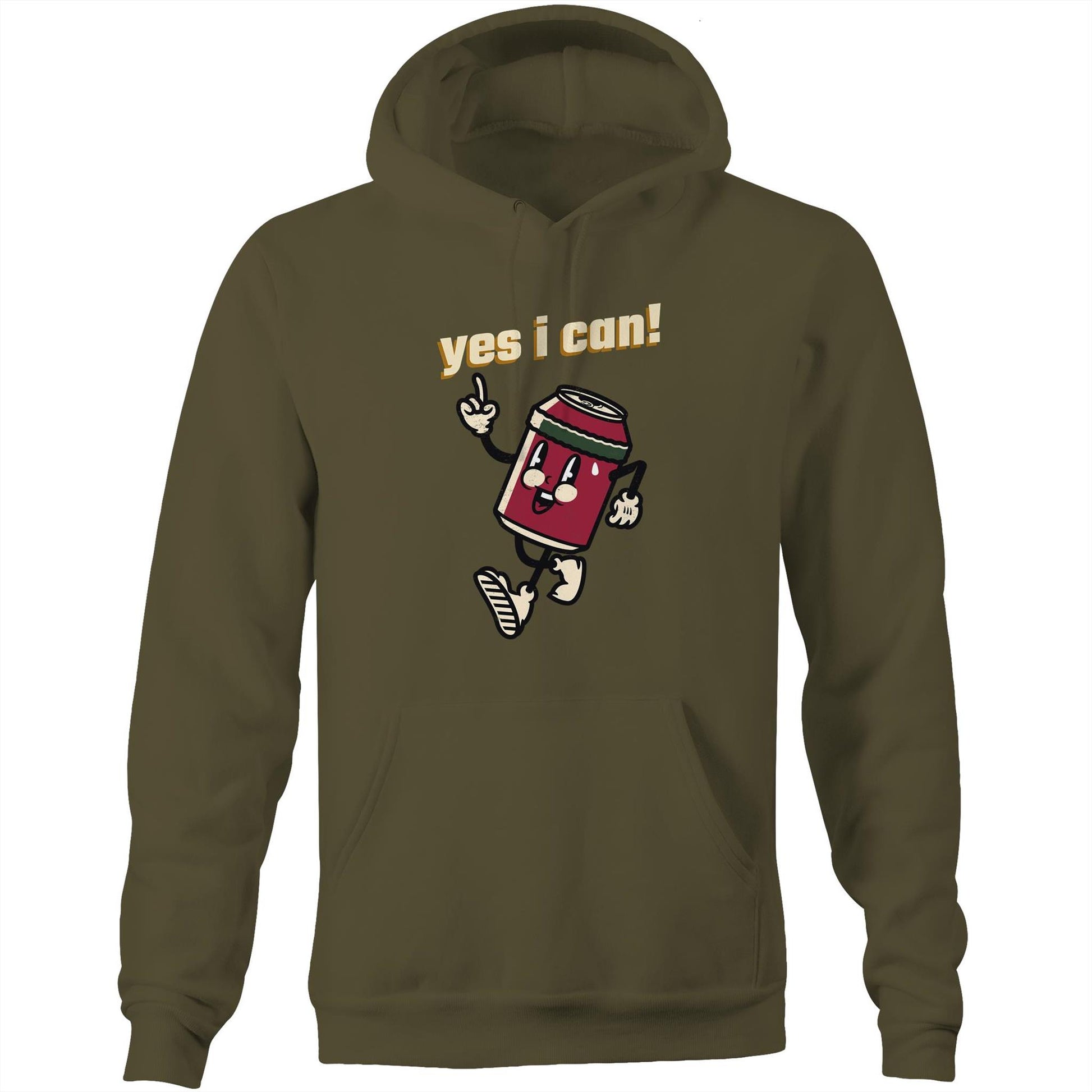 Yes I Can! - Pocket Hoodie Sweatshirt Army Hoodie Motivation Retro