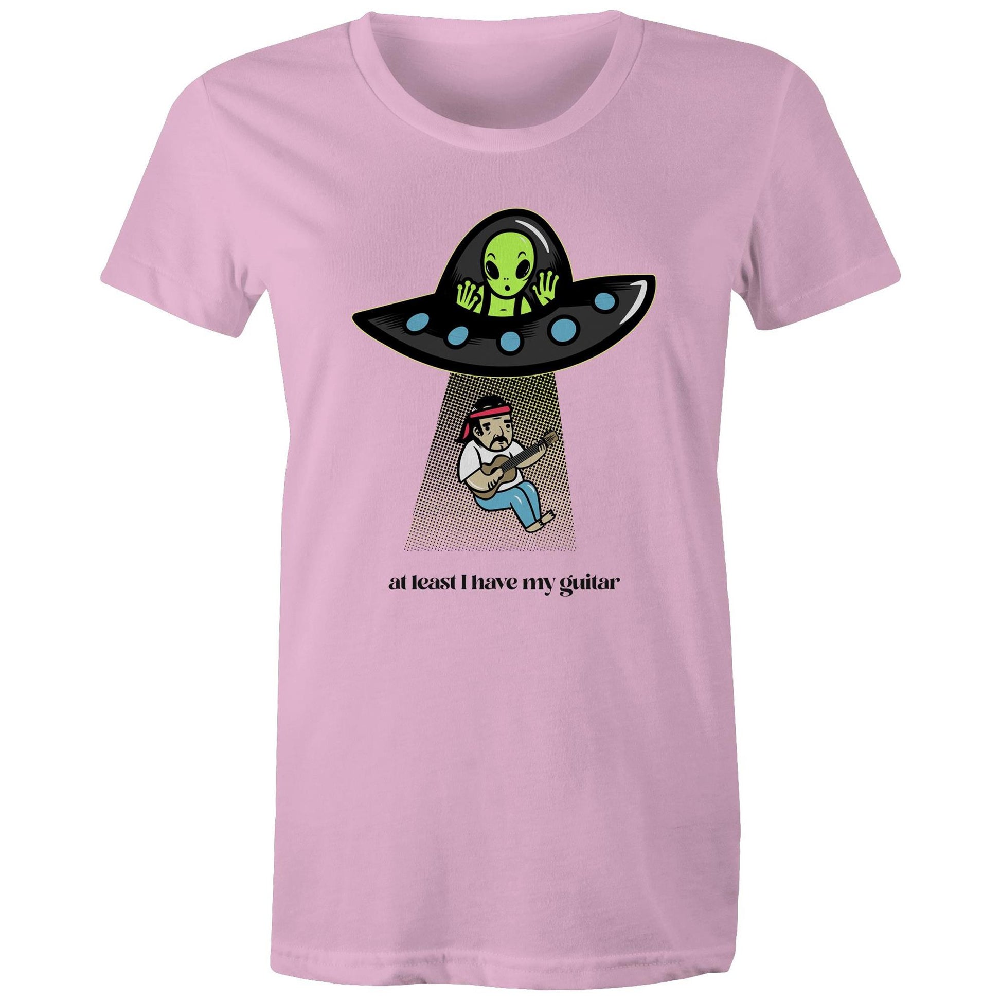 Guitarist Alien Abduction - Womens T-shirt Pink Womens T-shirt Music Sci Fi