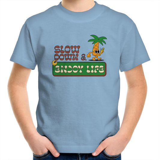 Slow Down & Enjoy Life - Kids Youth Crew T-Shirt Carolina Blue Kids Youth T-shirt Motivation Summer