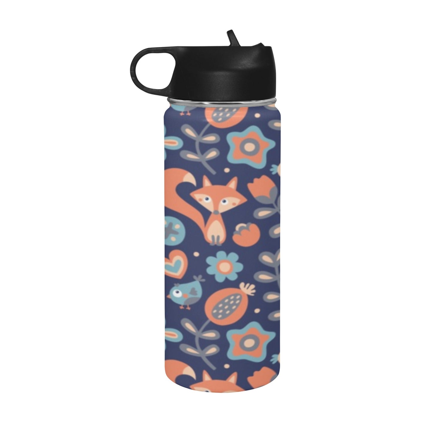 Cute Fox Insulated Water Bottle with Straw Lid (18 oz) Insulated Water Bottle with Straw Lid