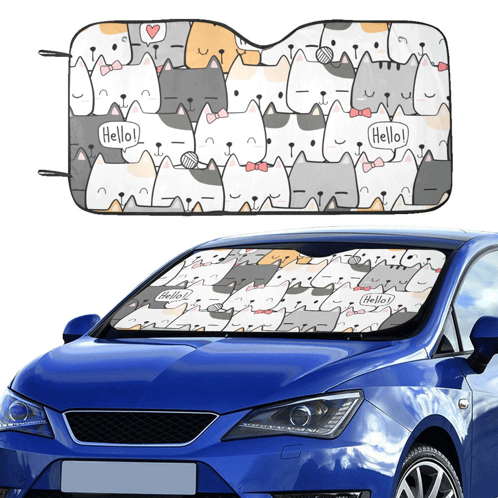 Cat Hello - Car Sun Shade 55"x30" Car Sun Shade 55"x30"