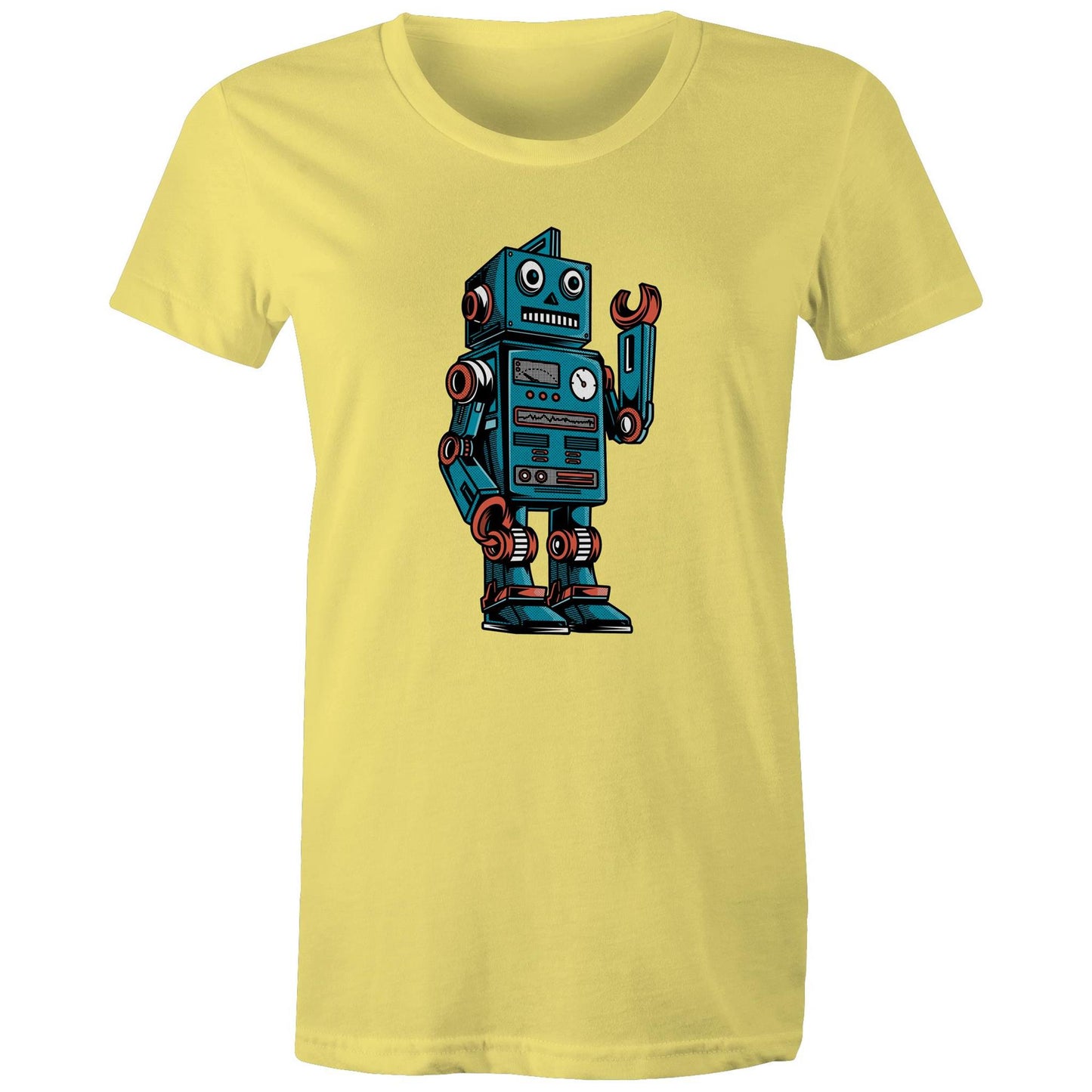 Robot - Womens T-shirt Yellow Womens T-shirt Sci Fi