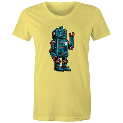 Robot - Womens T-shirt Yellow Womens T-shirt Sci Fi