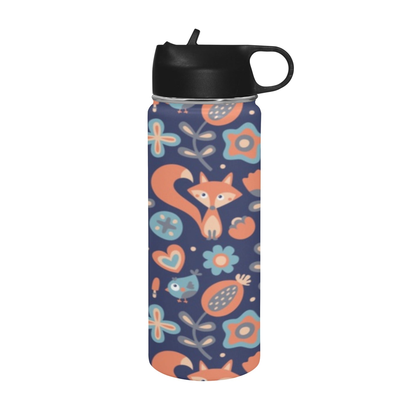 Cute Fox Insulated Water Bottle with Straw Lid (18 oz) Insulated Water Bottle with Straw Lid