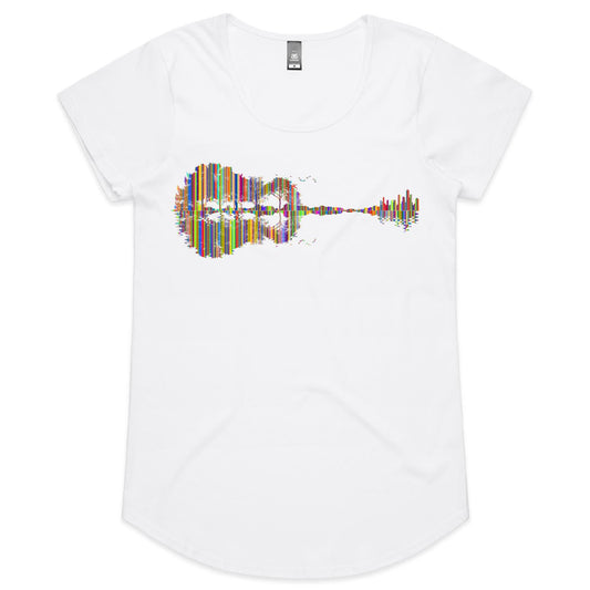 Guitar Reflection In Colour - Womens Scoop Neck T-Shirt White Womens Scoop Neck T-shirt Music
