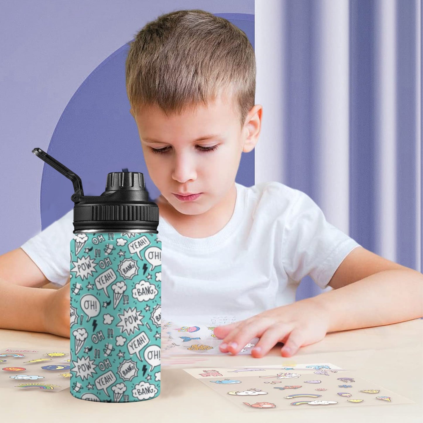 Comic Book Speech Bubbles - Kids Water Bottle with Chug Lid (12 oz) Kids Water Bottle with Chug Lid comic