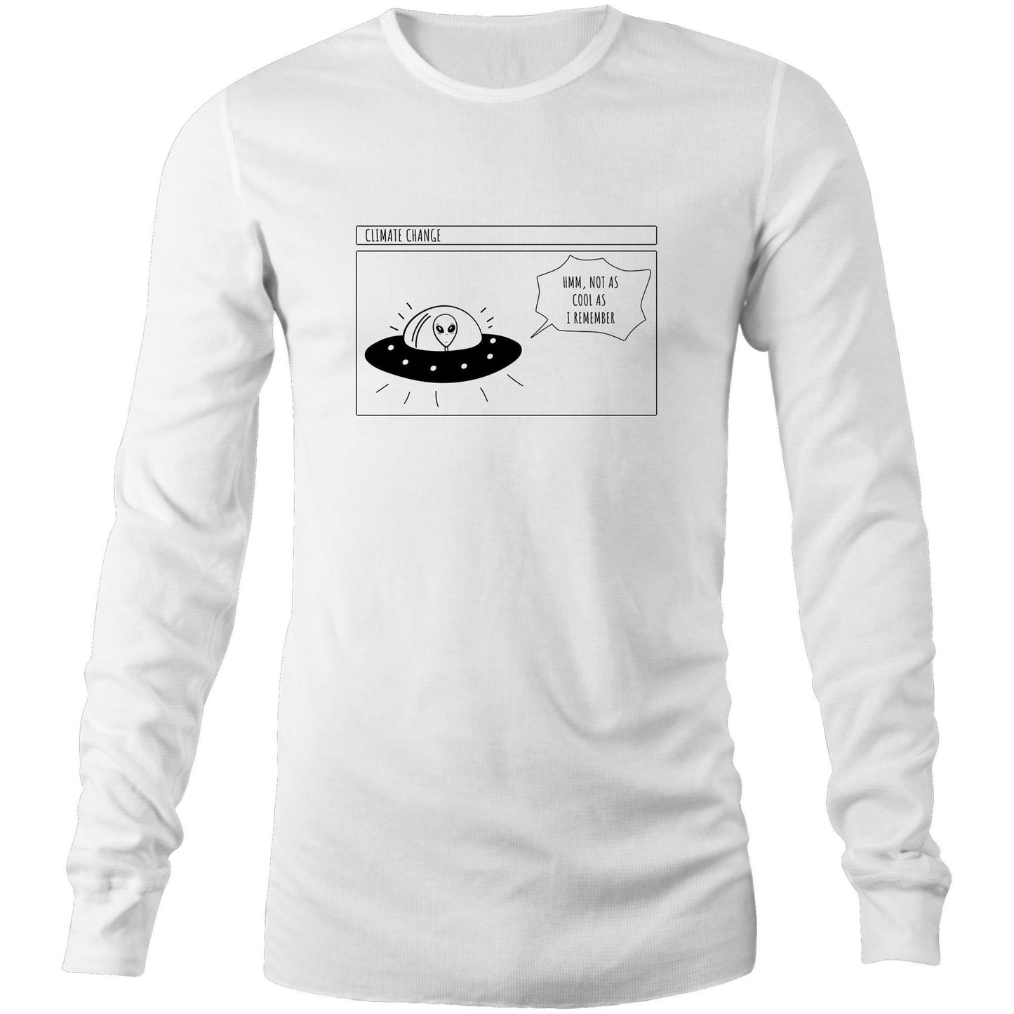 Alien Climate Change - Long Sleeve T-Shirt White Unisex Long Sleeve T-shirt comic Environment Mens Retro Sci Fi Space Womens