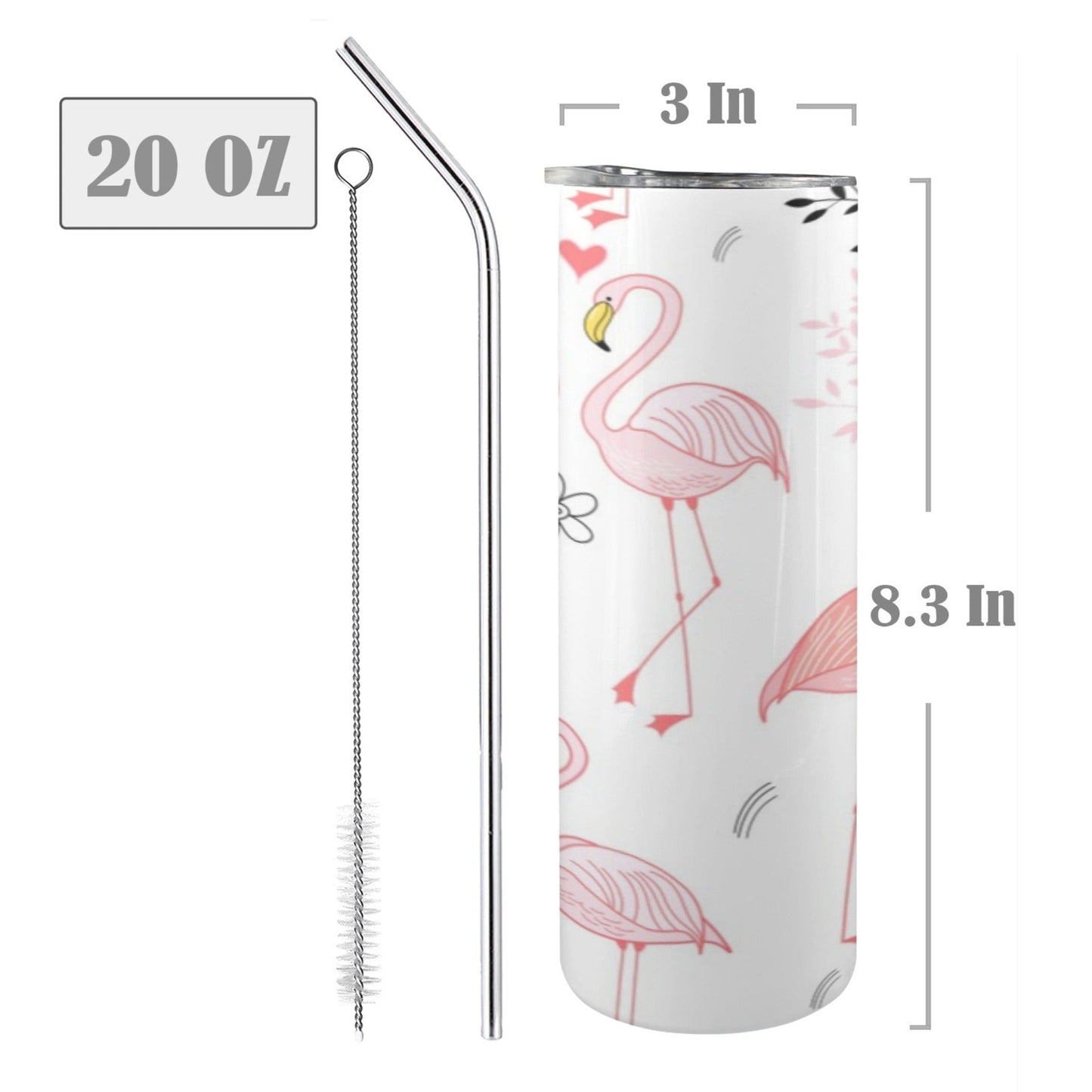 Pink Flamingos - 20oz Tall Skinny Tumbler with Lid and Straw 20oz Tall Skinny Tumbler with Lid and Straw