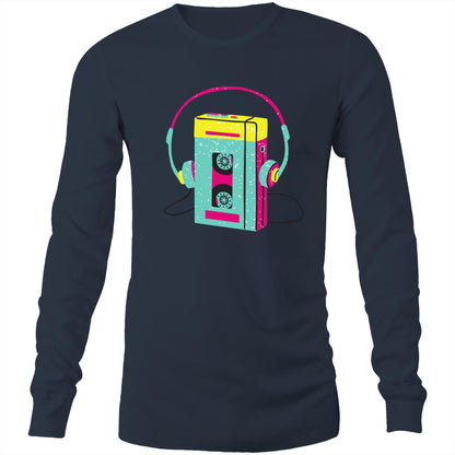 Wired For Sound, Music Player - Long Sleeve T-Shirt Navy Unisex Long Sleeve T-shirt Mens Music Retro Womens
