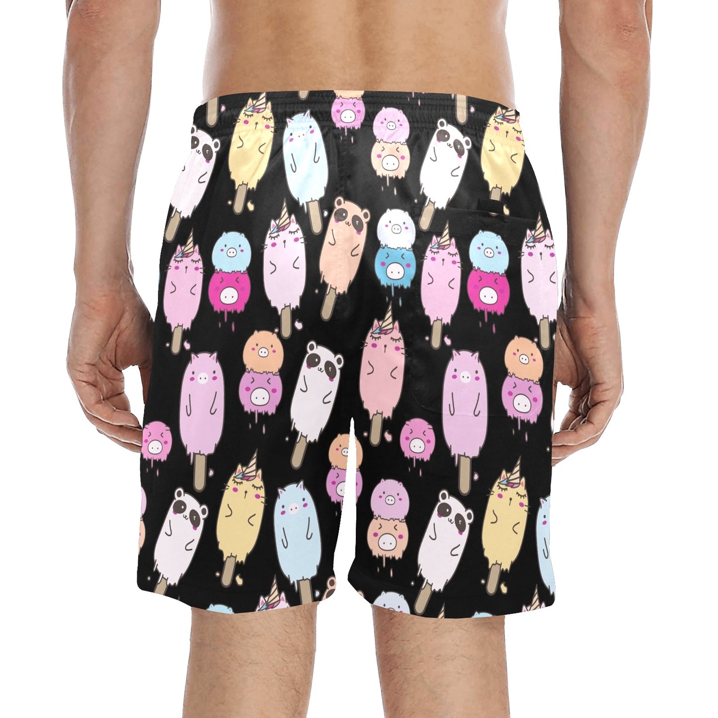 Cute Animal Ice Blocks - Men's Mid-Length Beach Shorts Men's Mid-Length Beach Shorts animal Food Printed Offshore Summer