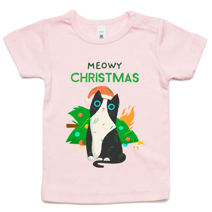 Meowy Christmas - Baby T-shirt Pink Christmas Baby T-shirt Merry Christmas