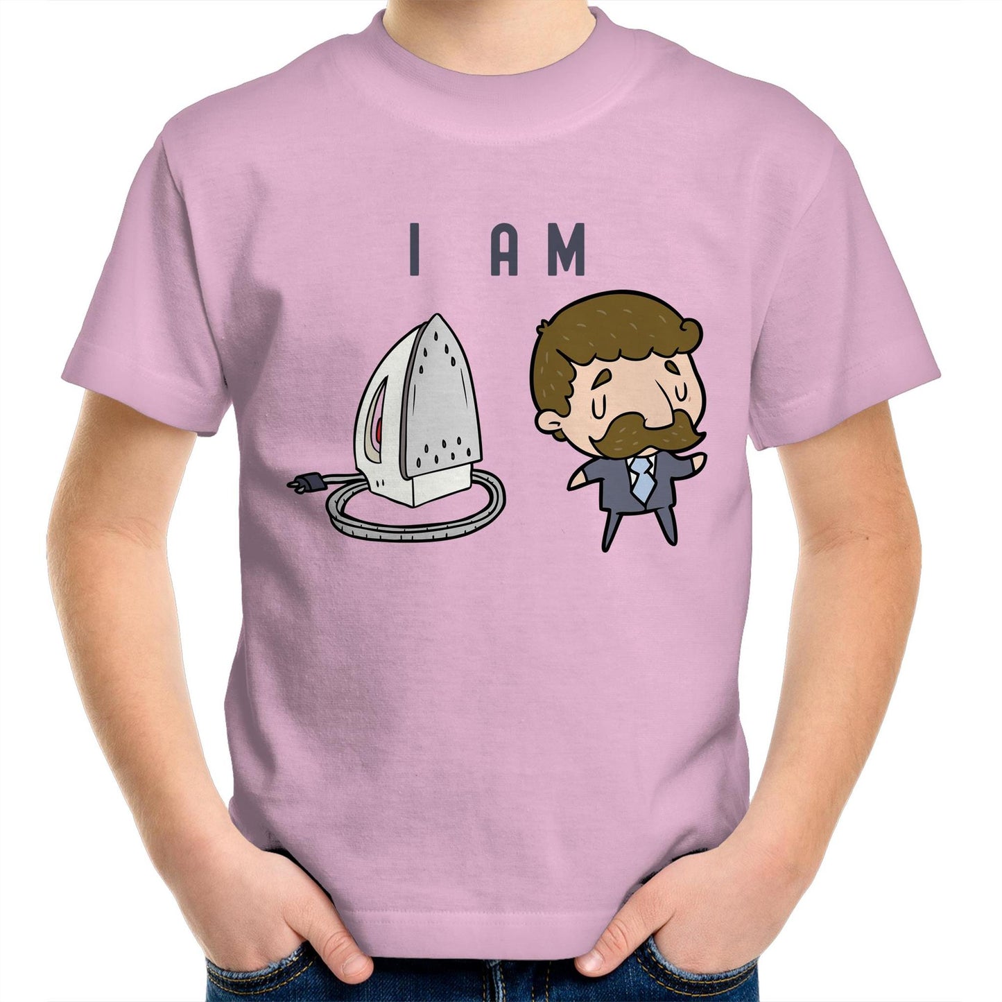 I Am Ironing Man Cartoon - Kids Youth Crew T-Shirt Pink Kids Youth T-shirt comic Funny